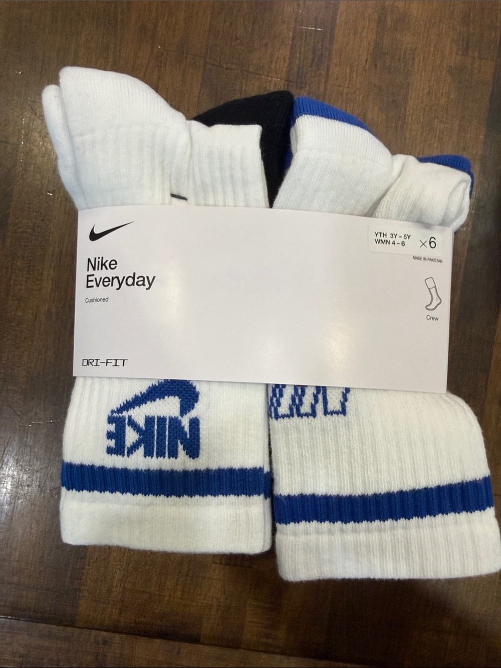 Nike Everyday Crew Socks - White with Blue and Black Accents (6-Pack)